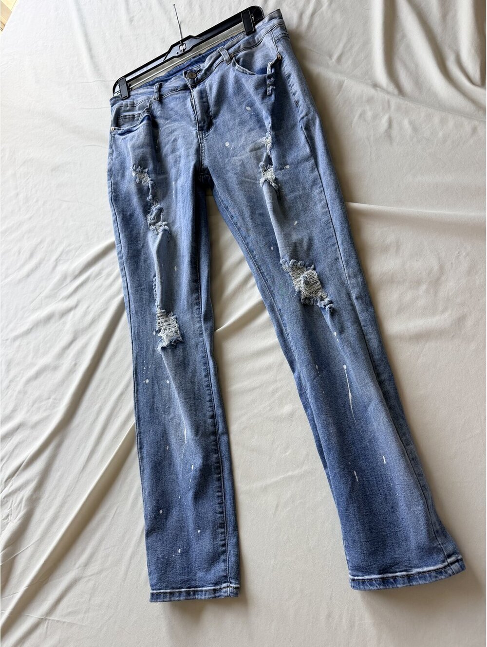 KUNMI Light Wash Distressed Skinny Jeans Paint Splatter Destroyed Size XL